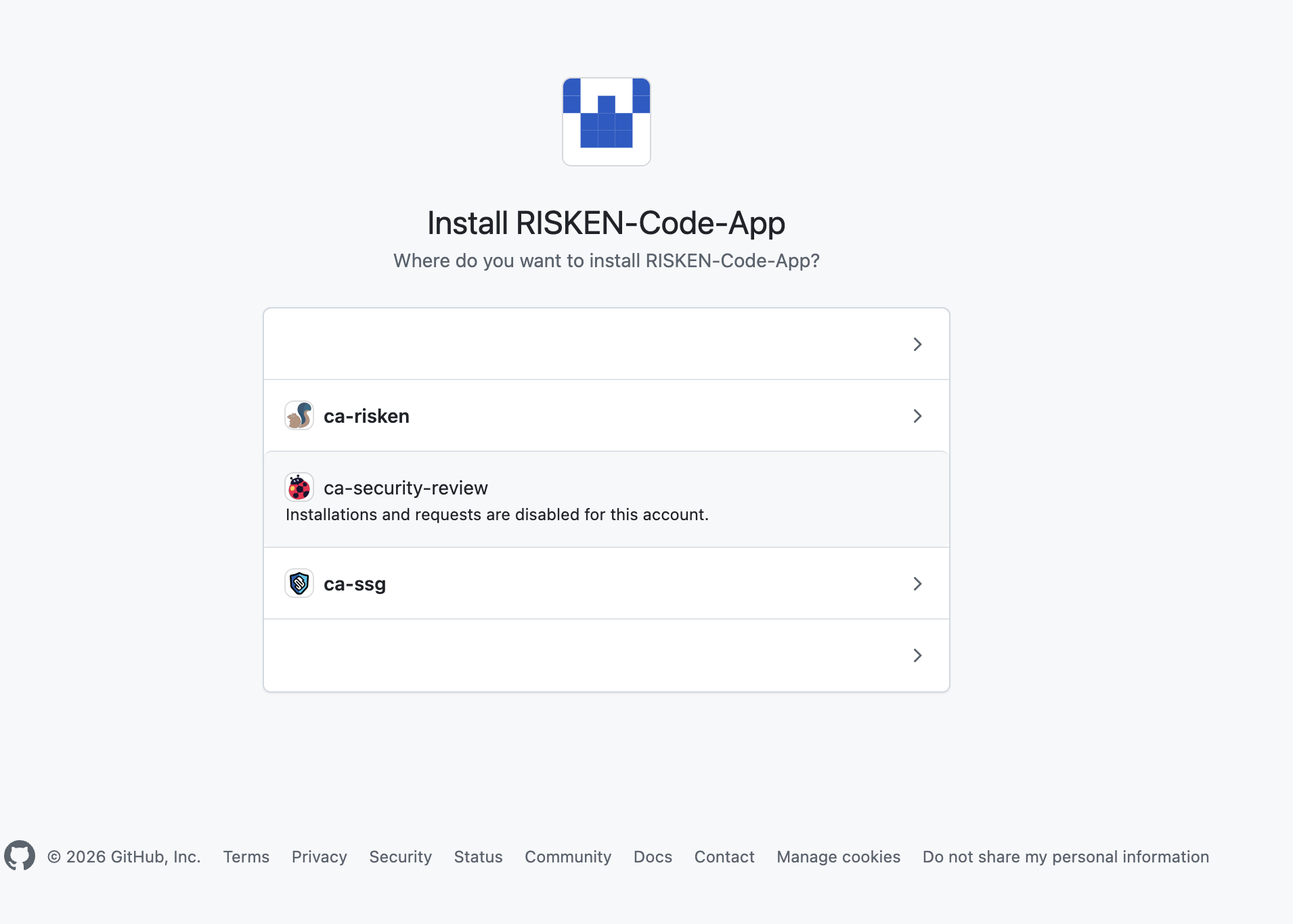 GitHub Appインストール先選択