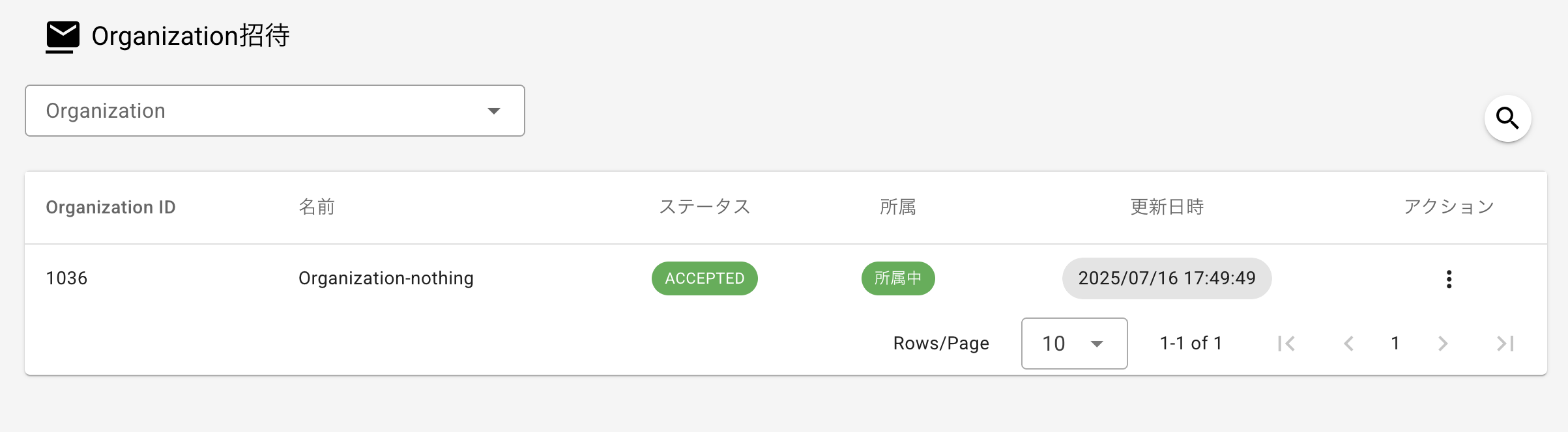 Organization招待画面